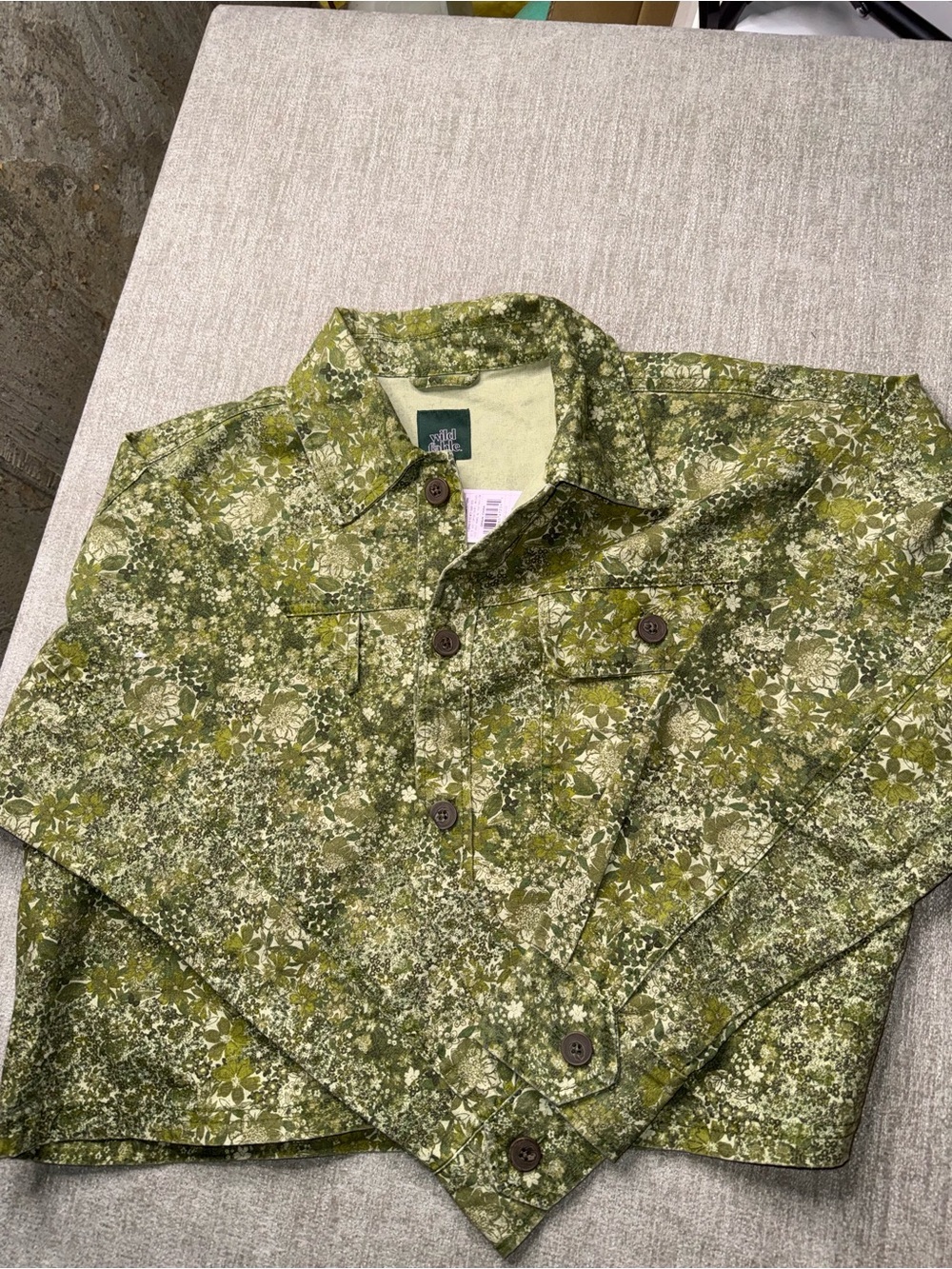 Wild Fable Green Floral Print Cropped Utility Jacket NWT